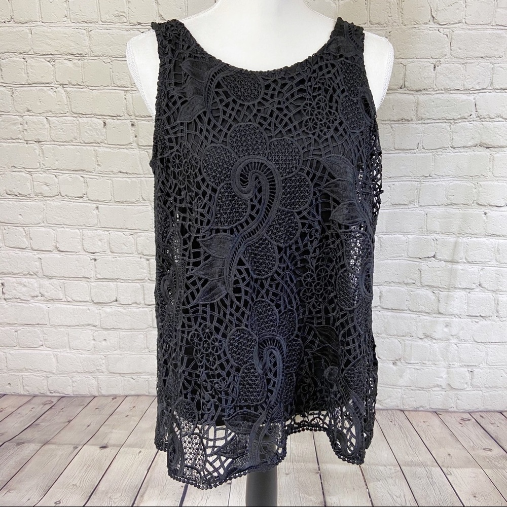 4/&25 Ann Taylor black lace layered sleeveless top